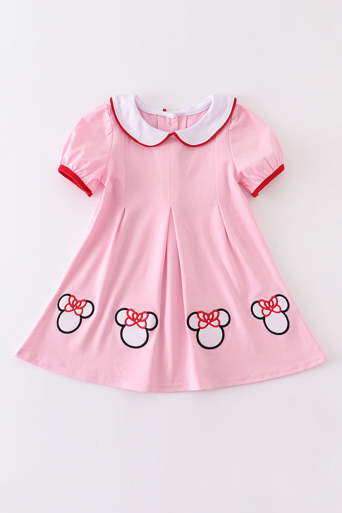 Pink character embroidery girl dress