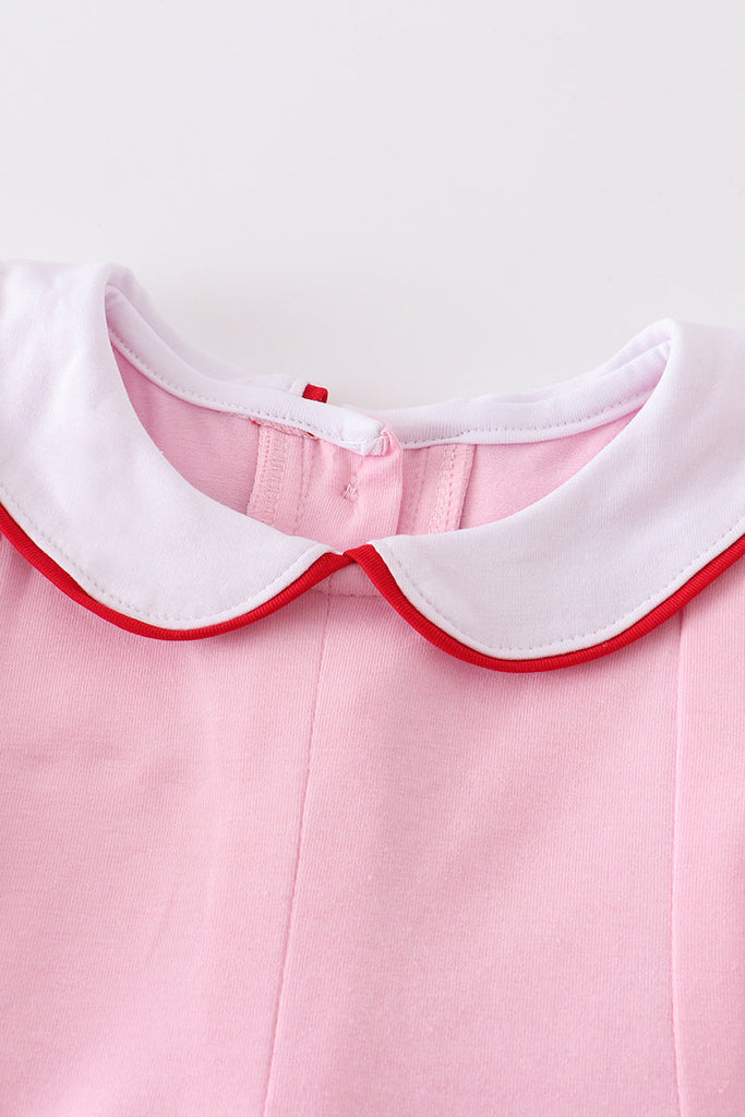 Pink character embroidery girl dress