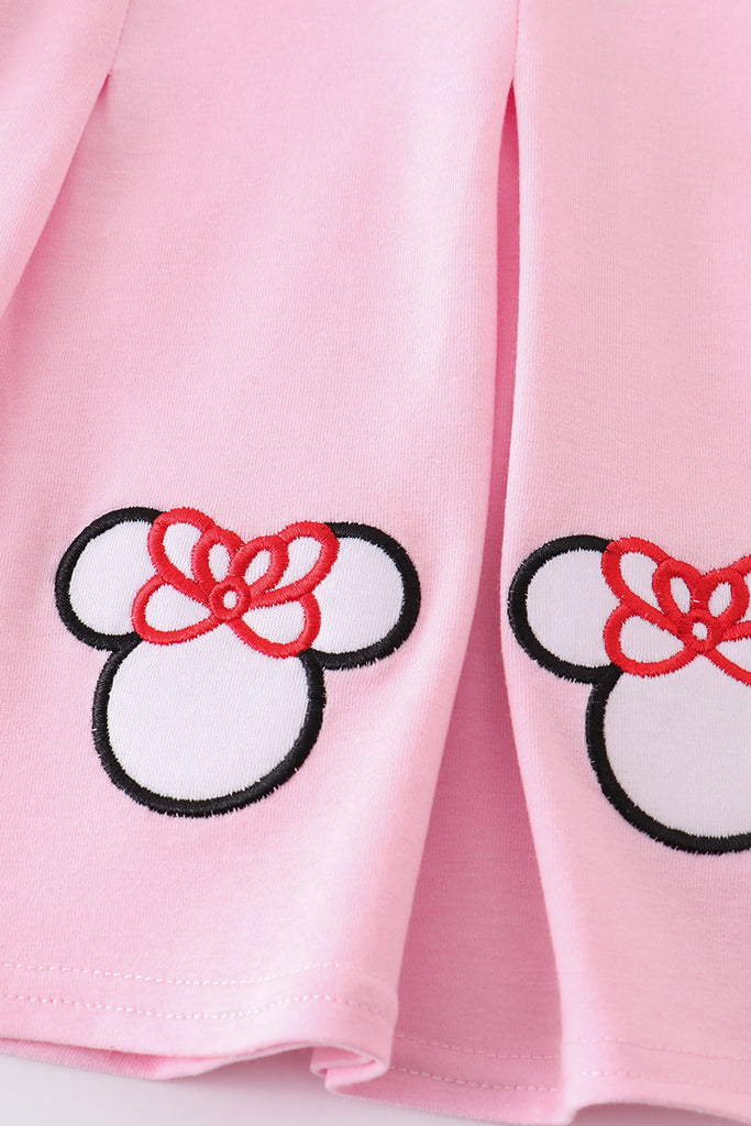 Pink character embroidery ruffle girl set