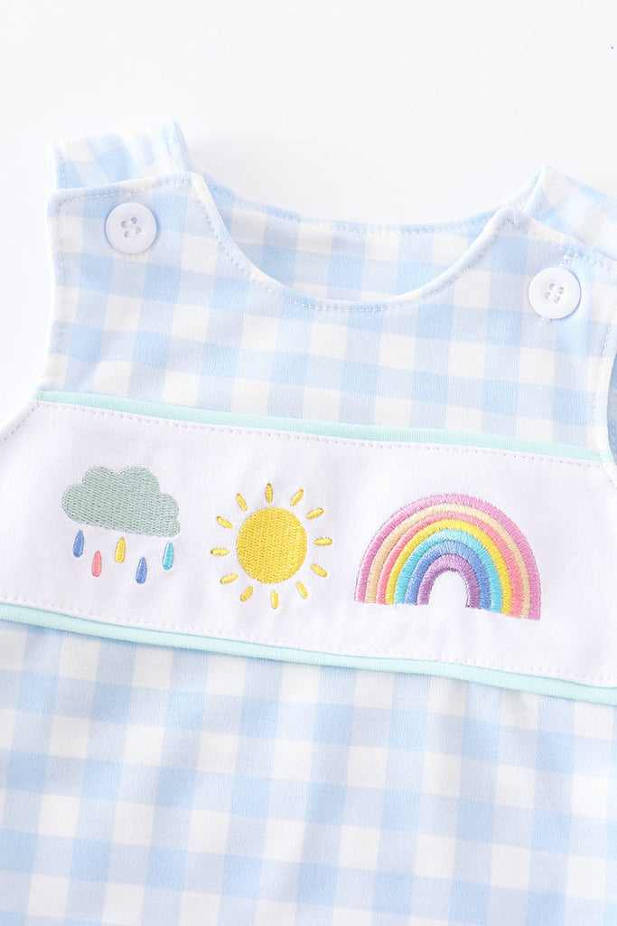 Rainbow sun embroidery plaid boy bubble