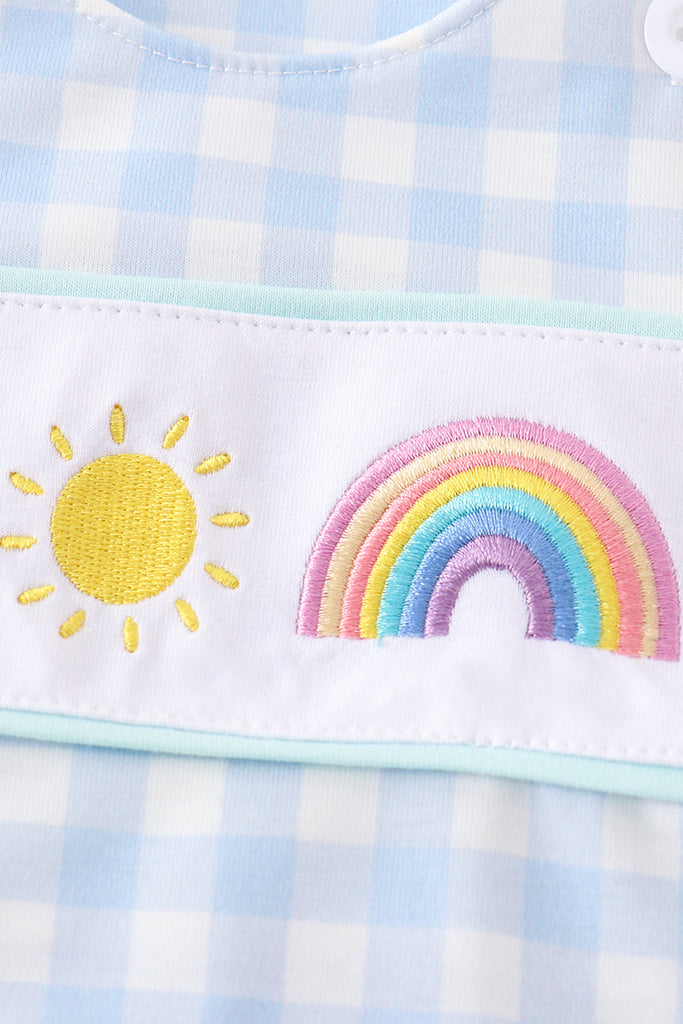 Rainbow sun embroidery plaid boy bubble