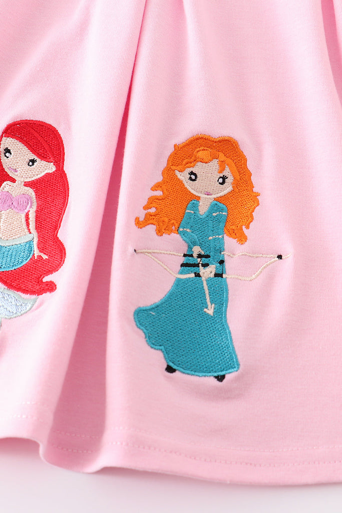 Pink princess embroidery girl dress