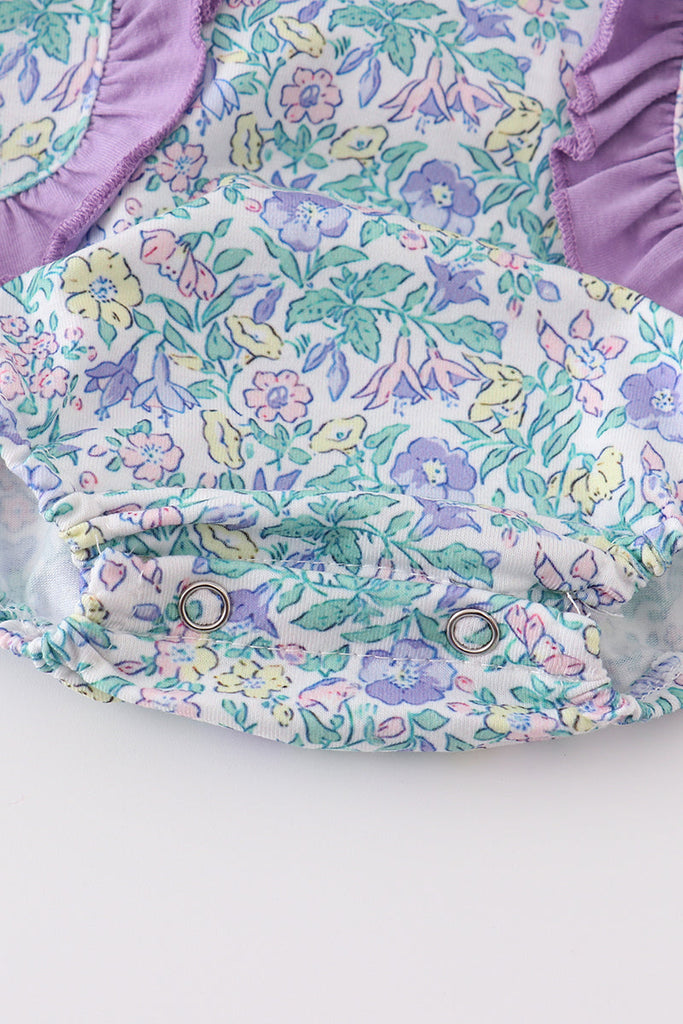 Purple floral print pocket girl bubble