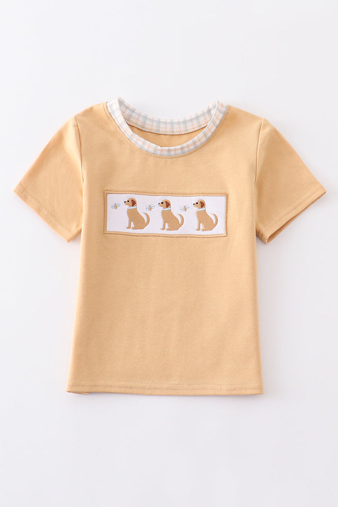 Brown dogs embroidery boy top