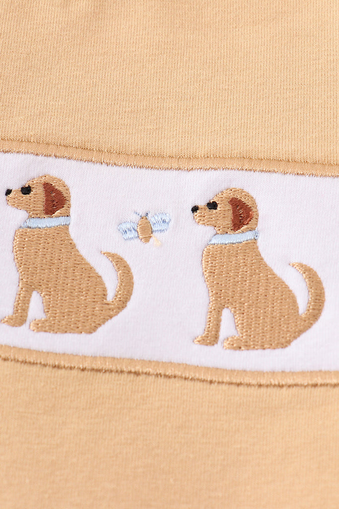 Brown dogs embroidery boy top