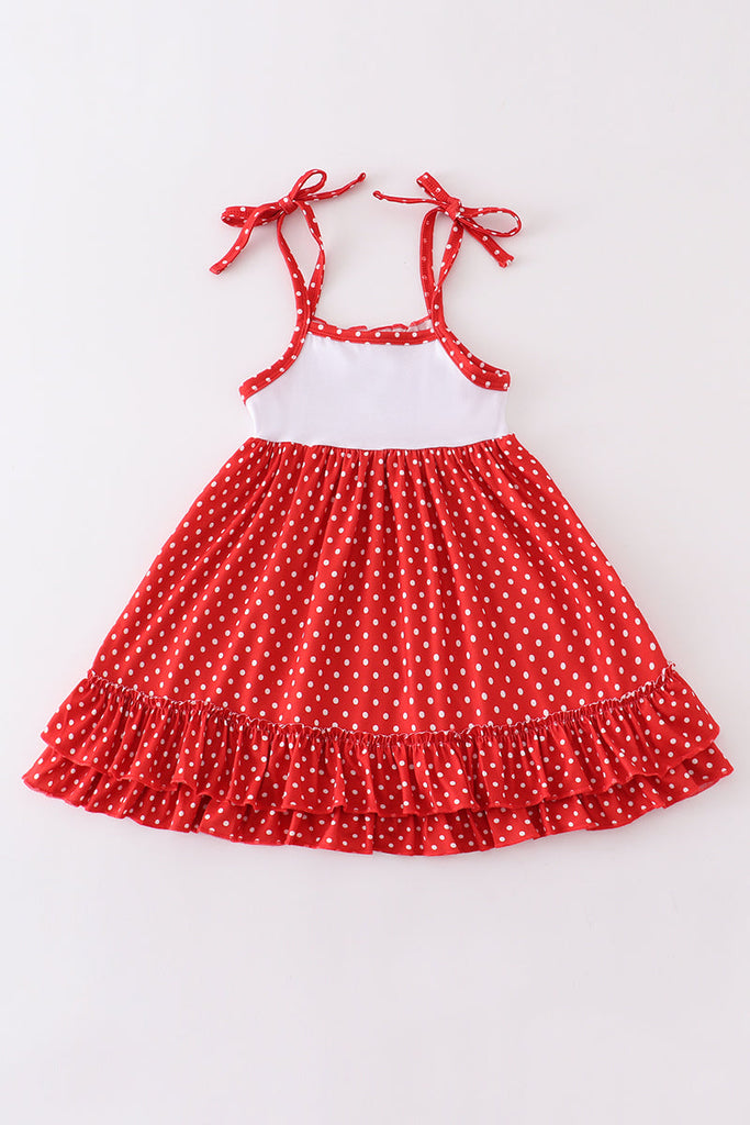 Red charactor embroidery dot dress