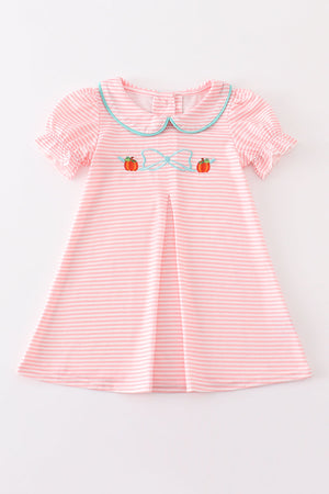 Pink stripe pumpkin embroidery dress