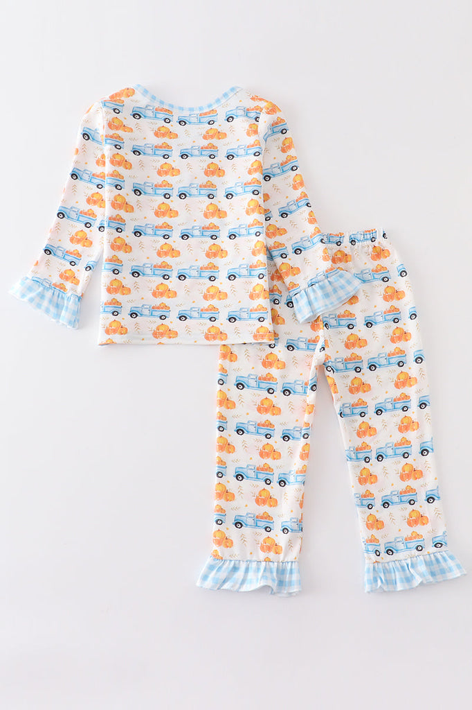 Truck pumpkin print girl pajamas