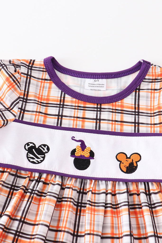 Purple plaid character embroidery girl set