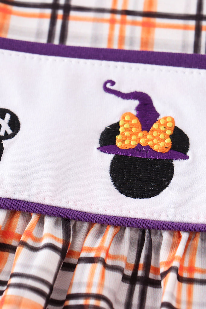 Purple plaid character embroidery girl set