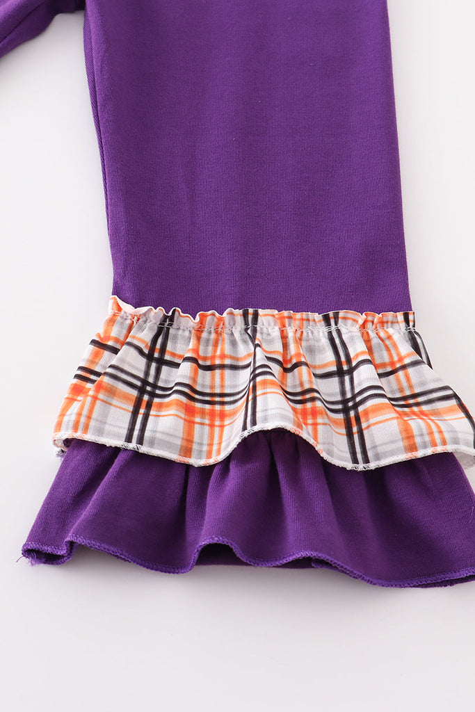 Purple plaid charactor embroidery girl set