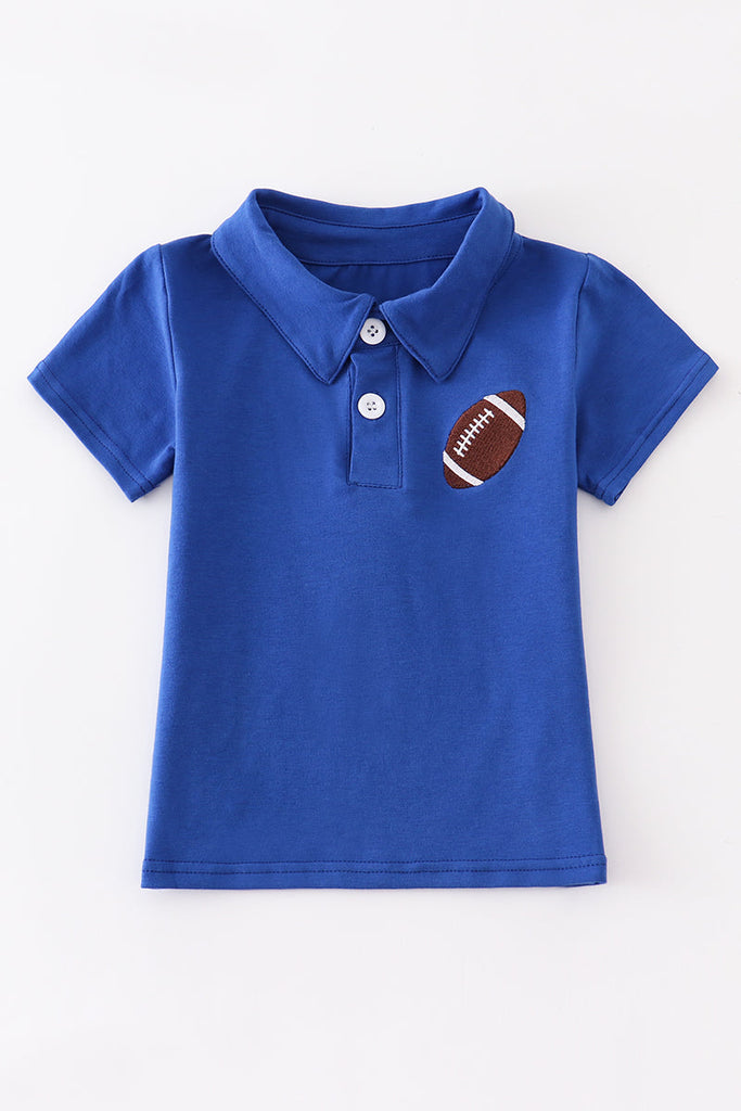 Blue football embroidery boy polo shirt