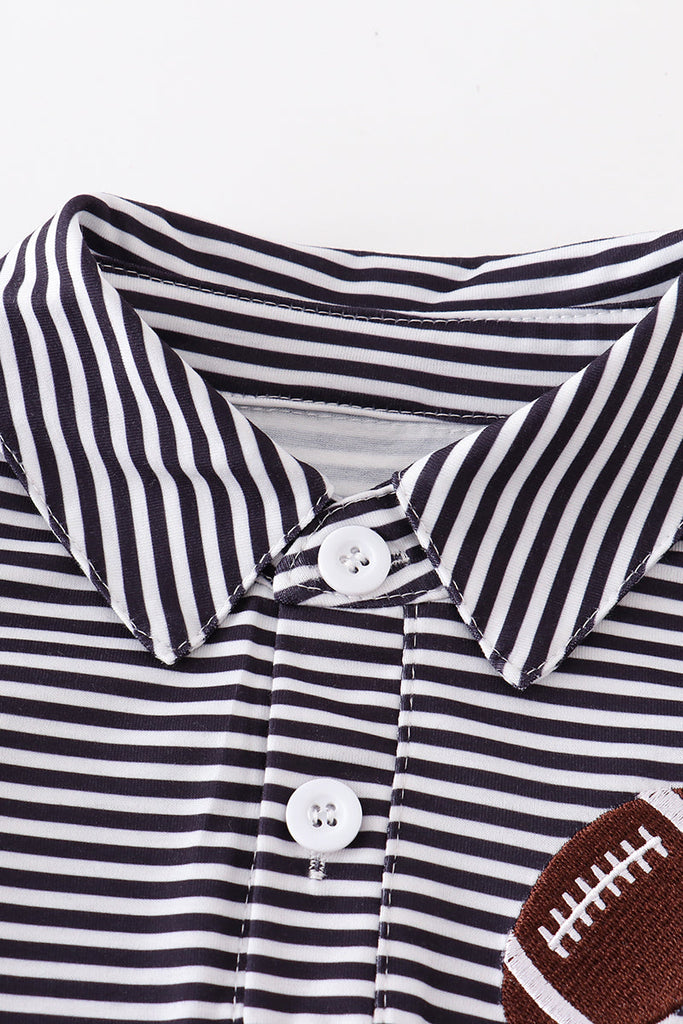 Black white football embroidery stripe boy polo shirt