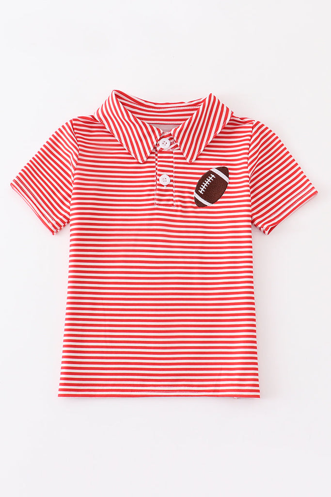 Red football embroidery stripe boy polo shirt