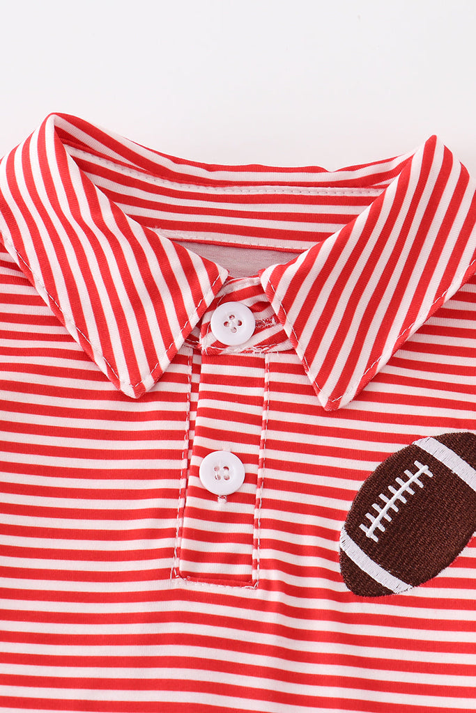 Red football embroidery stripe boy polo shirt
