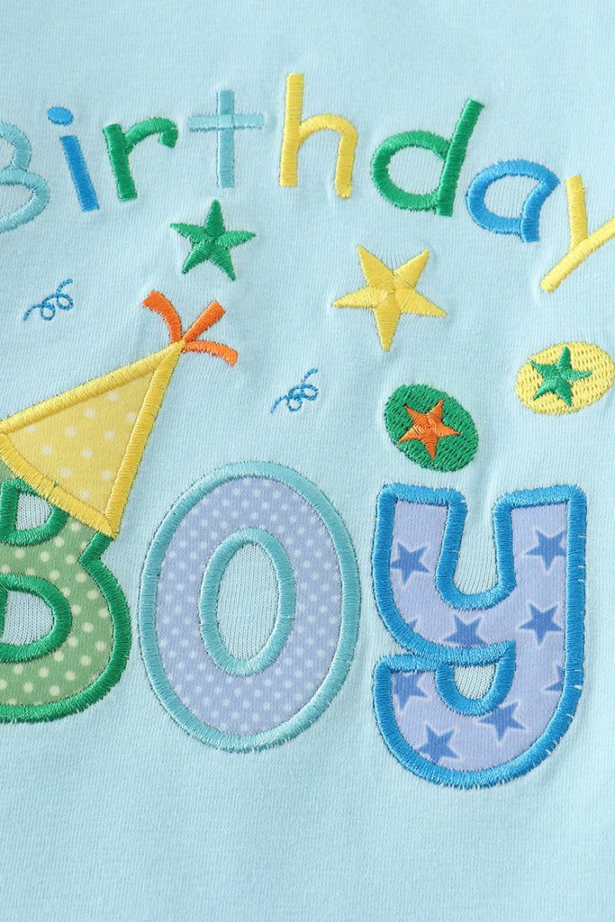 Blue birthday applique boy top