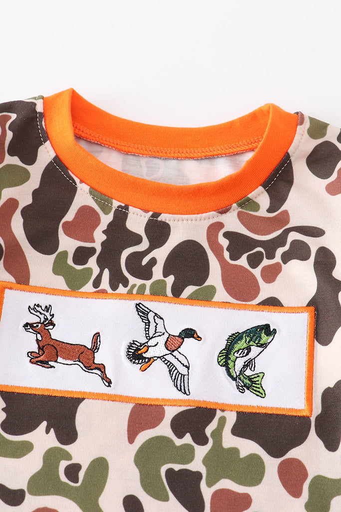 Camouflage hunt embroidery boy romper