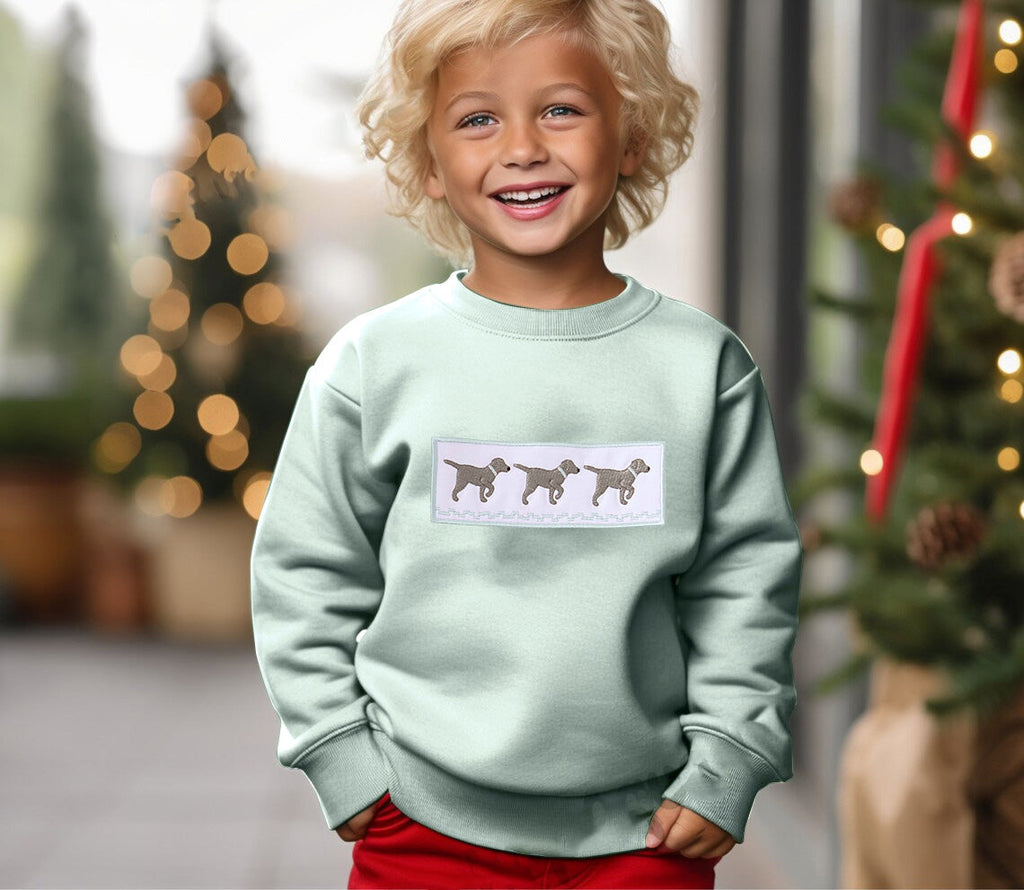 Green dog embroidery boy top