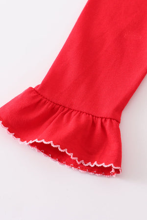 Premium Red santa claus embroidery ruffle dress