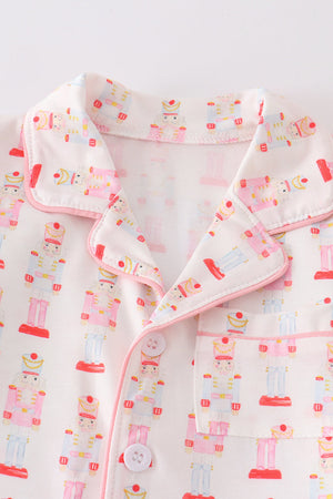 Pink nutcracker print girl pajamas set