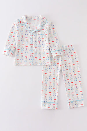 Blue nutcracker print boy pajamas set
