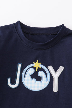 Navy nativity joy applique boy top