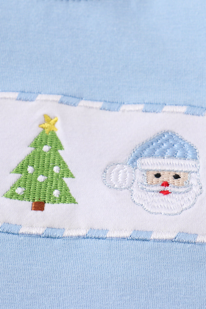 Blue christmas santa embroidery boy top