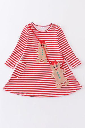 Red stripe gingerbread applique bag 2pc dress