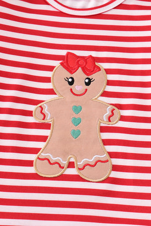 Red stripe gingerbread applique ruffle girl set