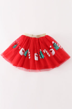 Red christmas sequin tutu skirt