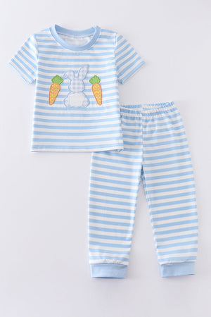 Blue rabbit carrot applique boy pajamas set