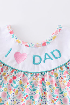 Floral print I love dad embroidery girl set