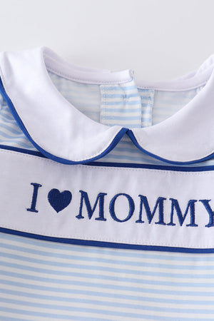 Blue rose print I love mommy embroidery boy set