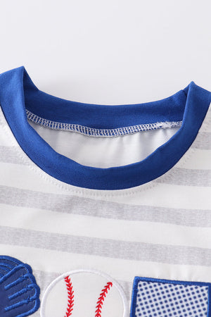 Blue stripe baseball applique boy top
