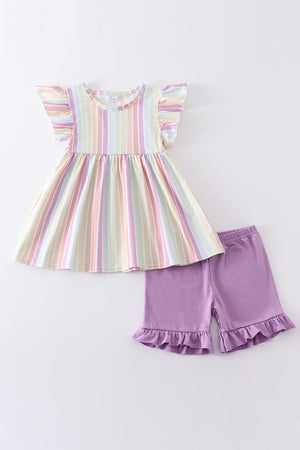 Multicolored stripe ruffle girl set