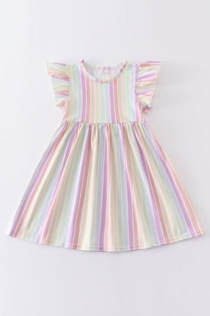 Multicolored stripe ruffle dress