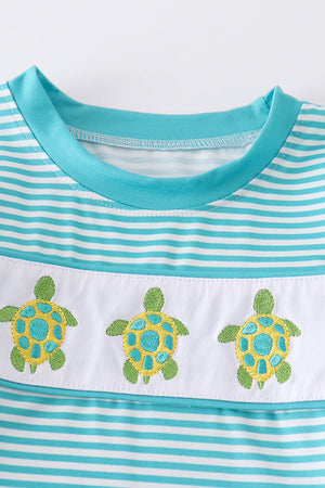 Striped print turtle embroidery boy set