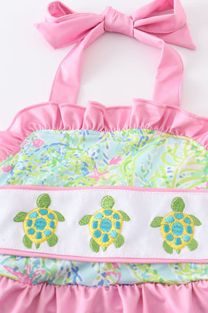 Lily print turtle embroidery girl 1pcs swimwear