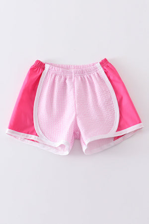 Pink plaid seersucker girl shorts