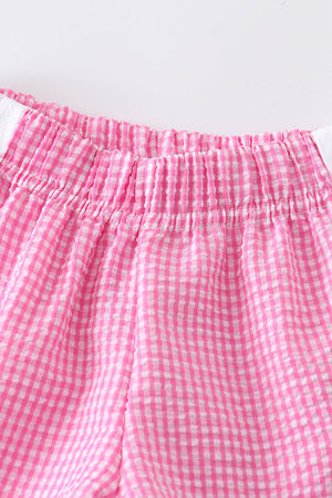 Bubblegum plaid seersucker girl  shorts