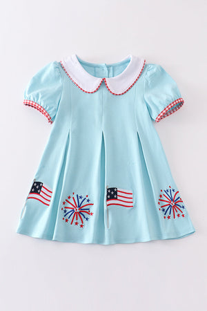 Blue patriotic flag embroidery dress