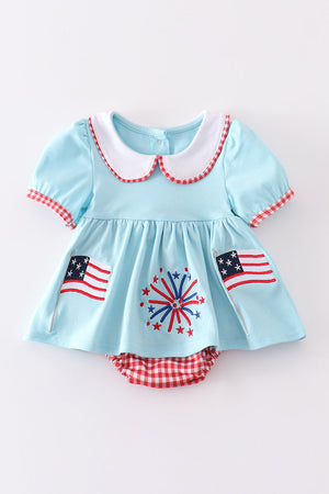 Blue patriotic flag embroidery girl bubble