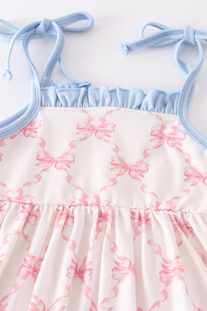 Pink bow print strap girl shorts set