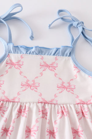 Pink bow print strap dress