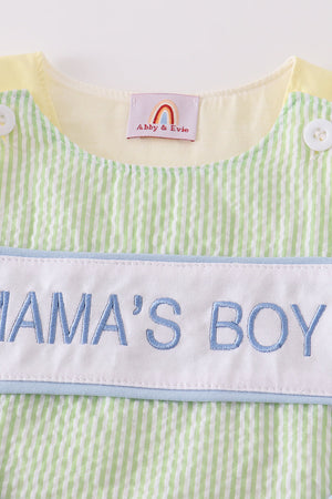 Green seersucker mama's boy embroidery boy jonjon
