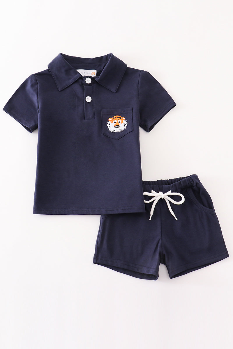 Navy AU tiger embroidery boy shorts set