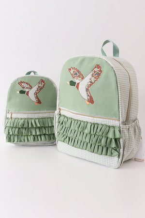 Green camouflage duck applique ruffle girl bag