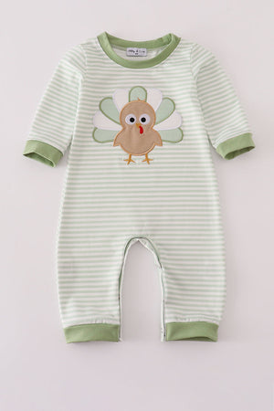 Sage turkey applique stripe romper
