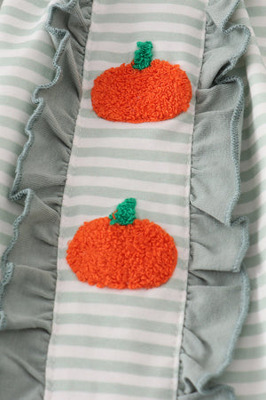 Sage stripe french knot ruffle pants set