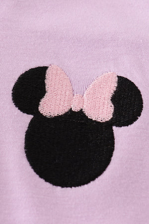 Purple character embroidery zip girl pullover